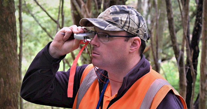 Michael Bergin measuring in a Permanent Sample Plot (PSP).